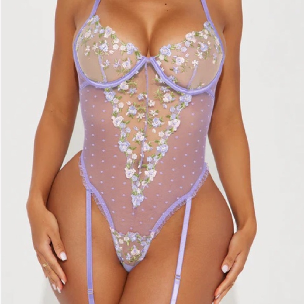 Lover Girl Embroidered Garter Teddy - Lavender